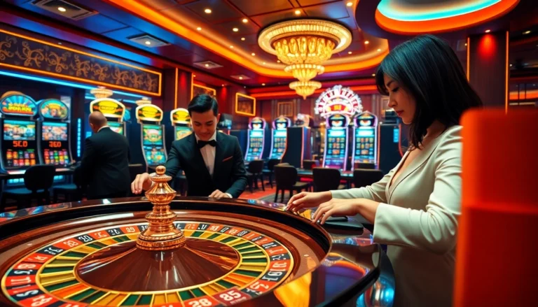 Experience the thrill at Trang chủ New88, where players make winning moves at stunning casino tables filled with chips and excitement.