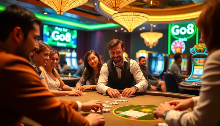 Experience Go8 excitement with players immersed in a thrilling poker game at the casino.