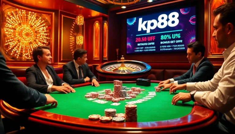 Experience the thrill of high-stakes games at kp88, where vibrant poker layouts shine under dramatic lighting.